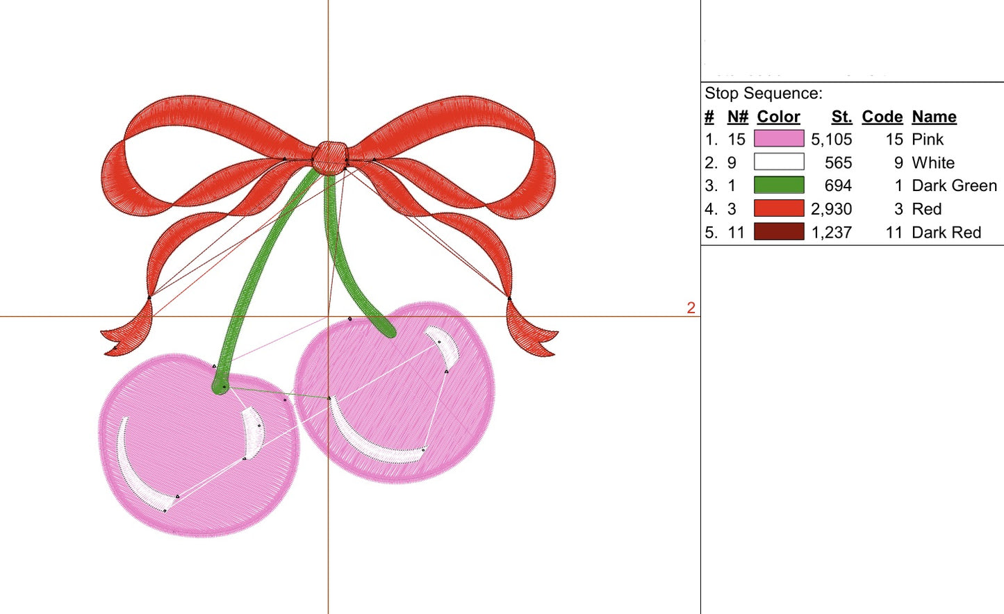 Cherries with Flowy Bow Digital Machine Embroidery File- Download -4 SIZES