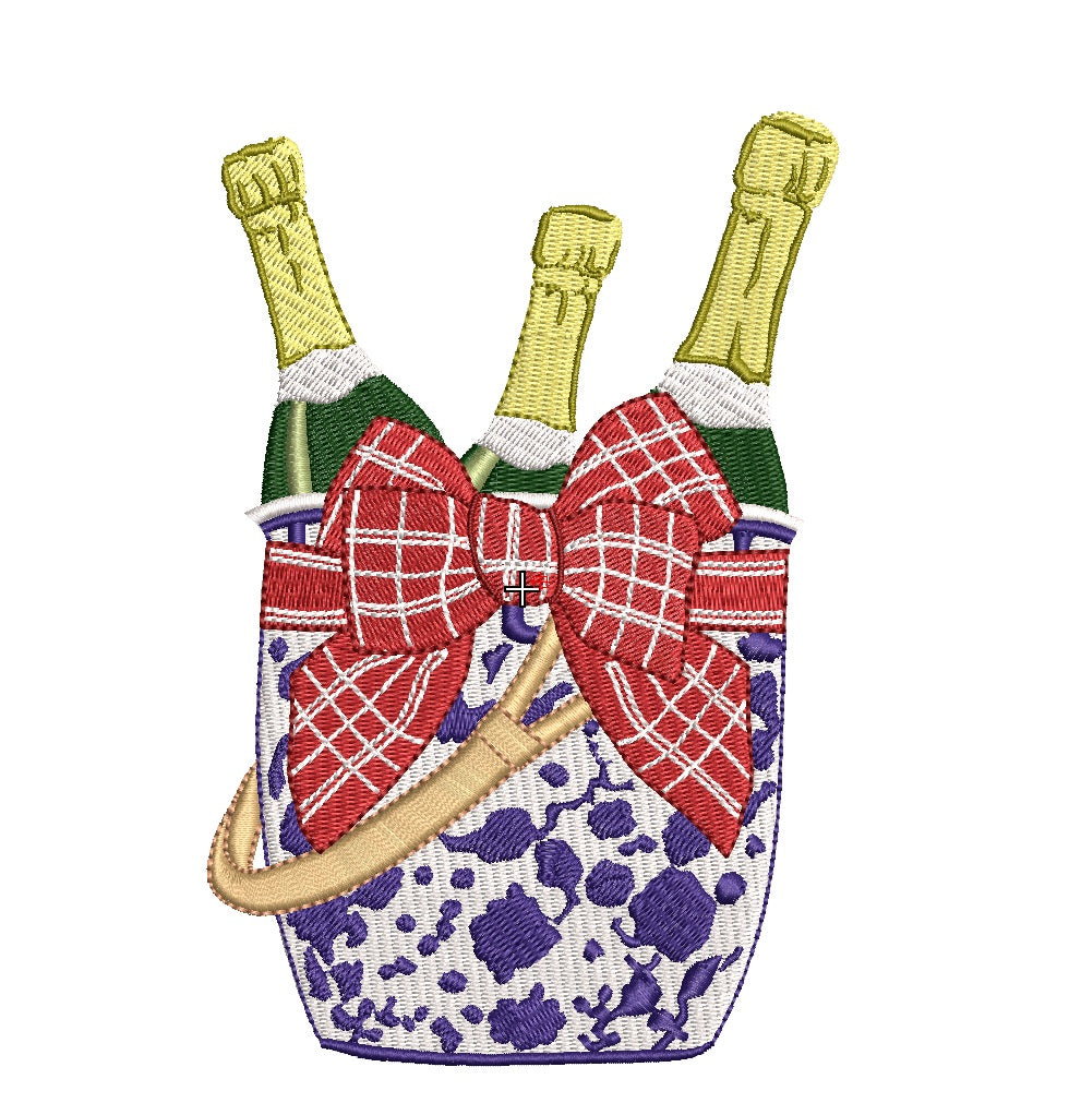 Christmas Chinoiserie Champagne Bottles Bucket Digital Machine Embroidery File- Download -3 SIZES