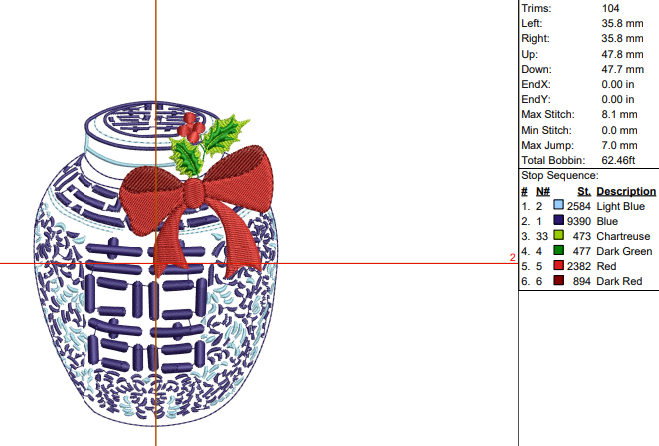 Chinoiserie Christmas Ginger Jar Digital Machine Embroidery File- Download- 4 SIZES