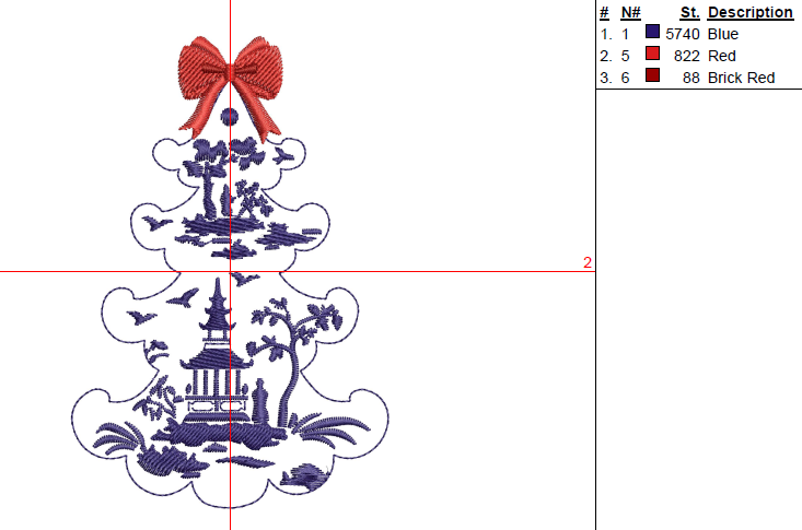 Chinoiserie Print Christmas Tree with Bow Digital Machine Embroidery File- 4 SIZES