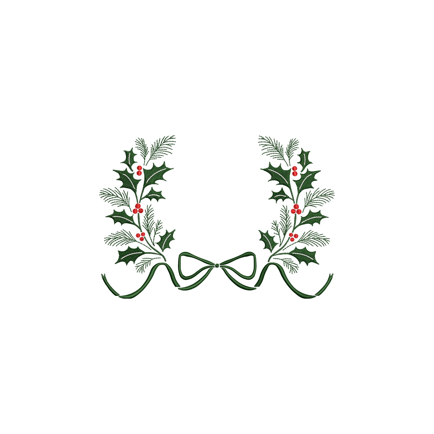 Christmas Floral Wreath with Flowy Bow Digital Machine Embroidery File- Download- 5 SIZES