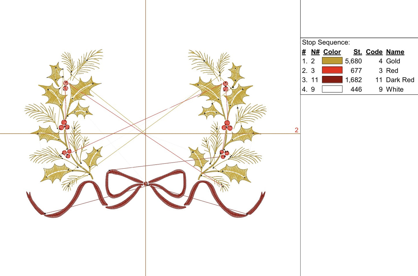 Christmas Floral Wreath with Flowy Bow Digital Machine Embroidery File- Download- 5 SIZES