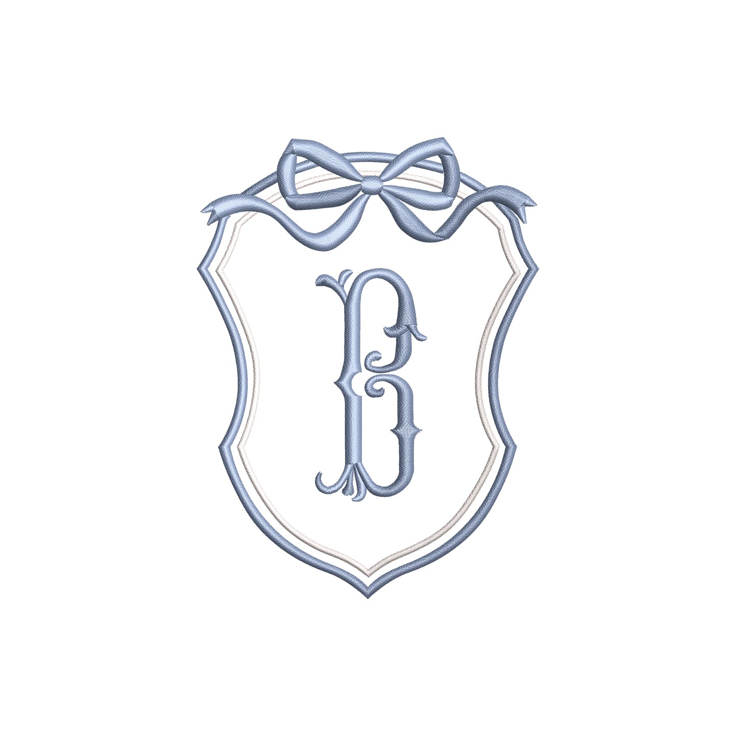 Minimal Vintage Crest with Flowy Bow Digital Machine Embroidery File- Download- 5 SIZES