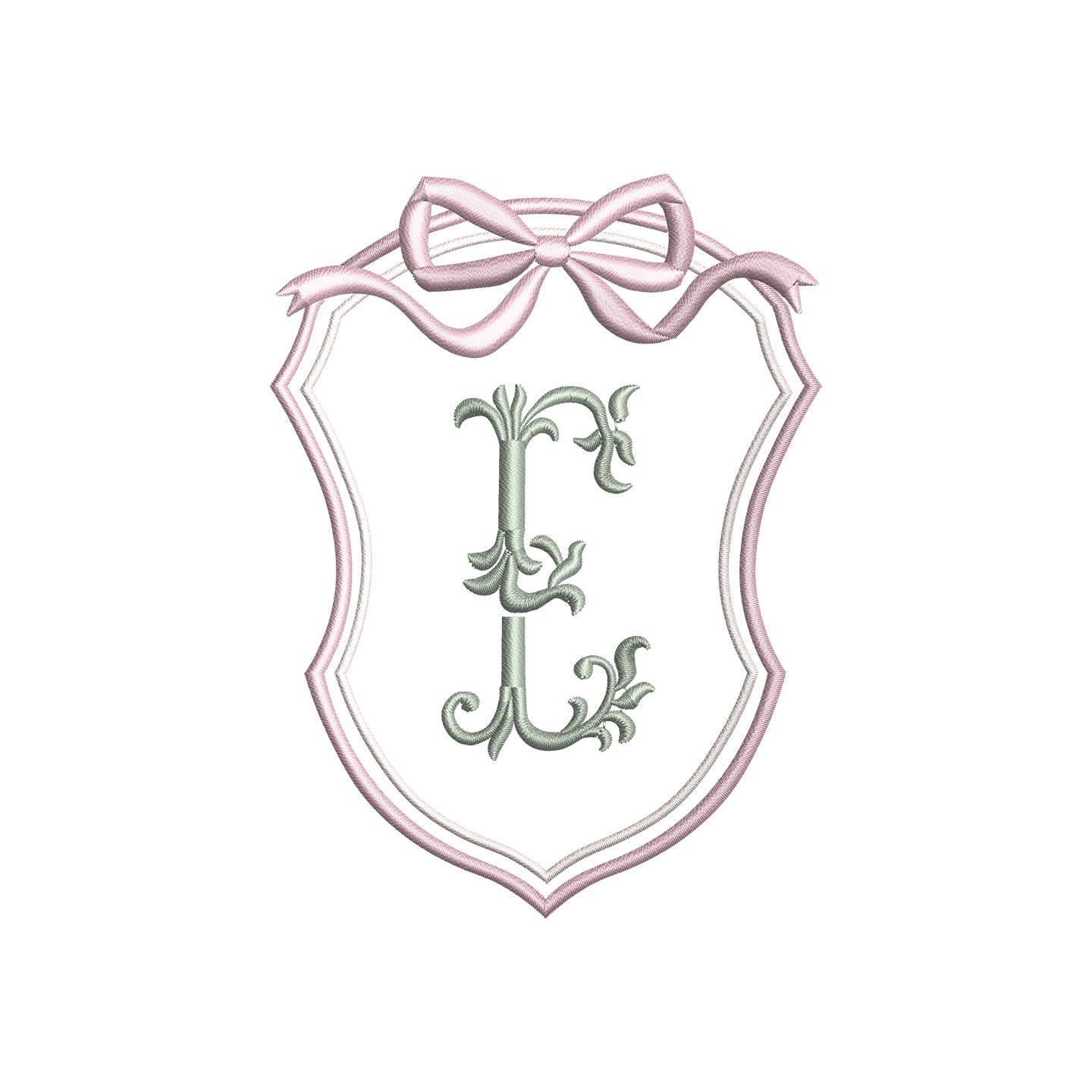Minimal Vintage Crest with Flowy Bow Digital Machine Embroidery File- Download- 5 SIZES