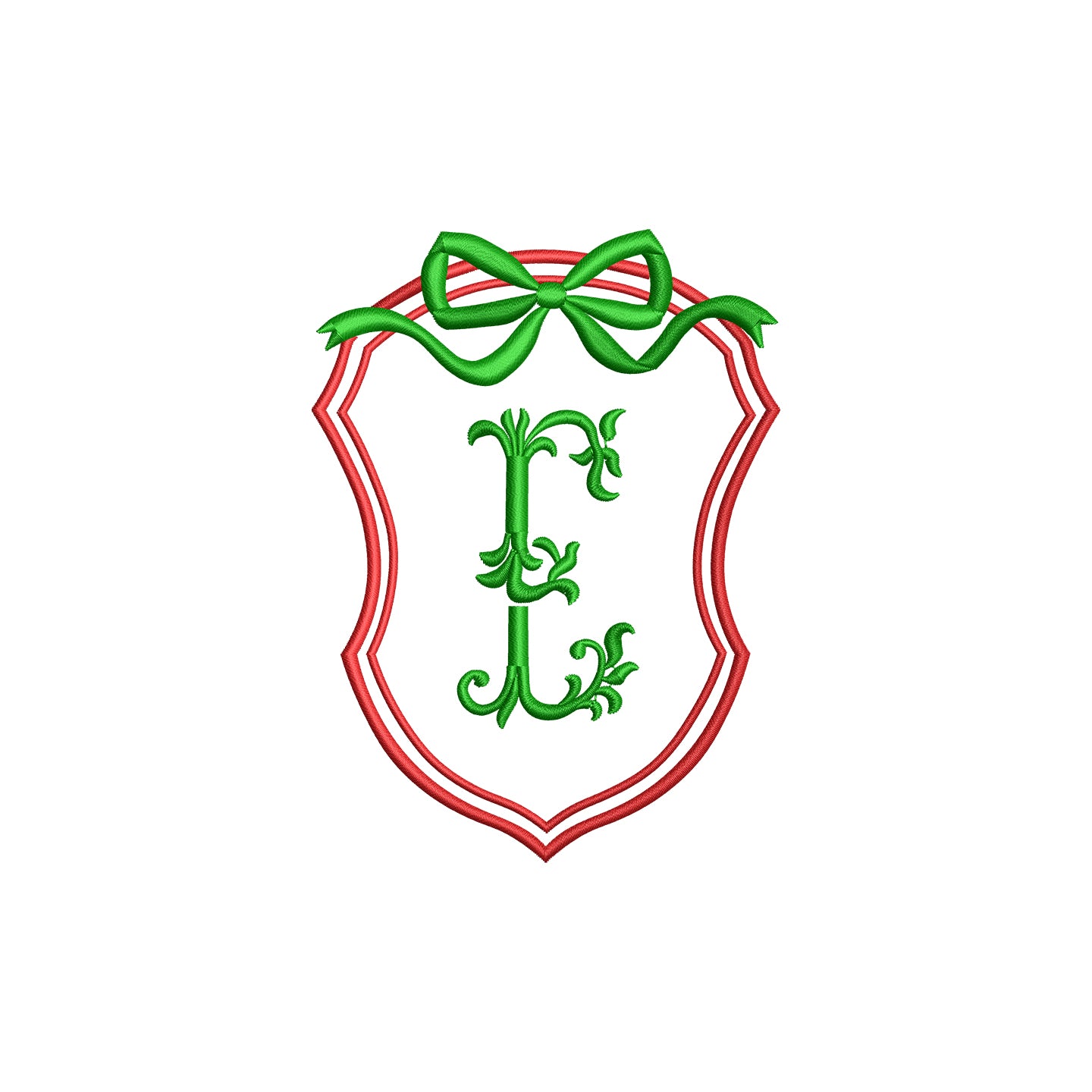 Minimal Vintage Crest with Flowy Bow Digital Machine Embroidery File- Download- 5 SIZES