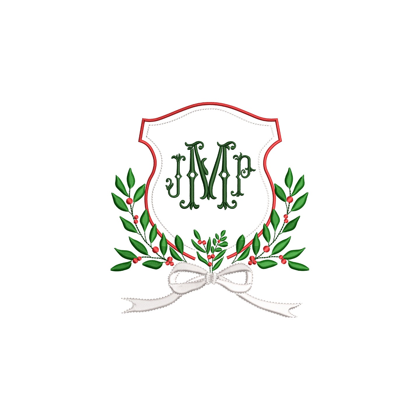 Vintage Frame Crest with Flowy Bow and Berries Digital Machine Embroidery File-Download- 5 SIZES