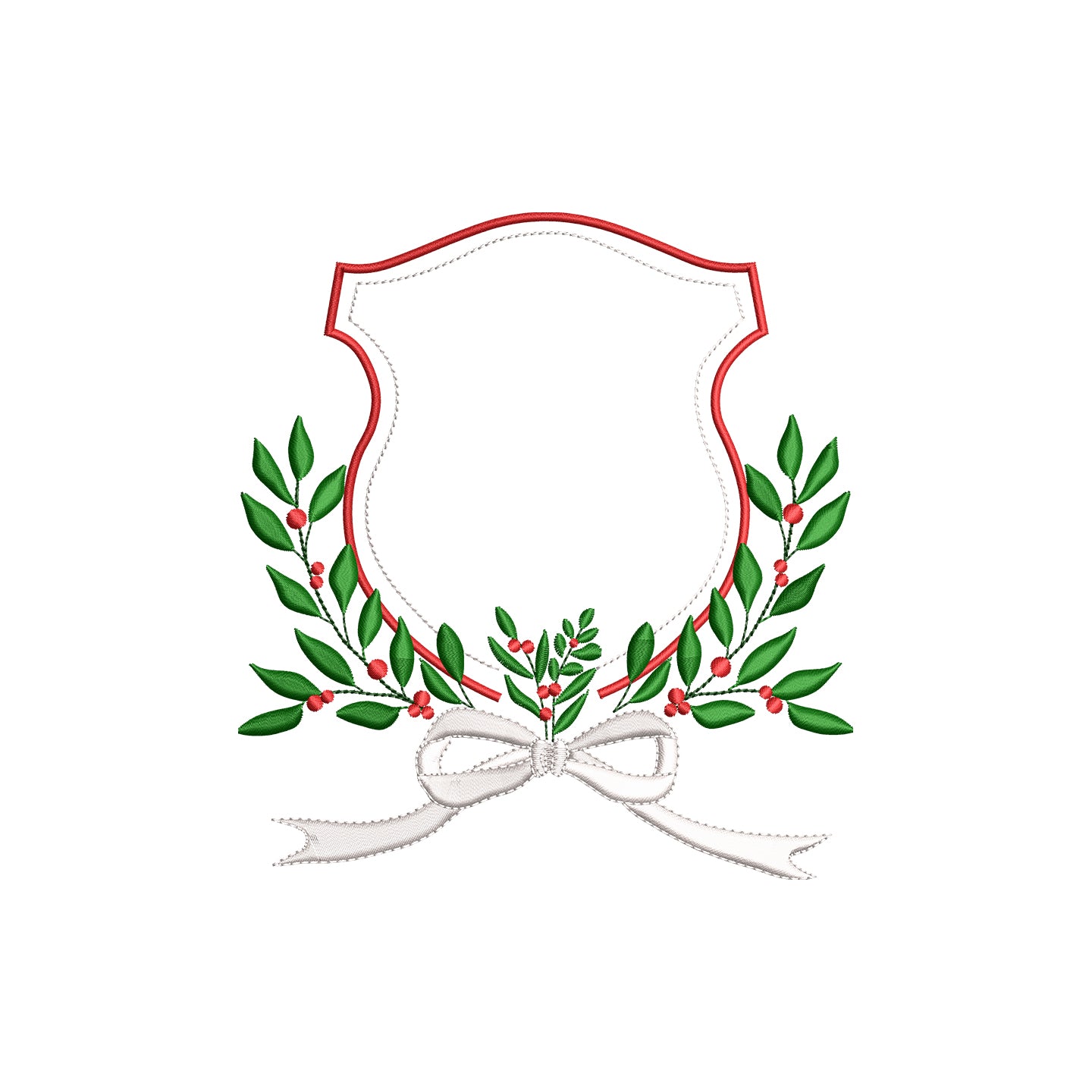 Vintage Frame Crest with Flowy Bow and Berries Digital Machine Embroidery File-Download- 5 SIZES