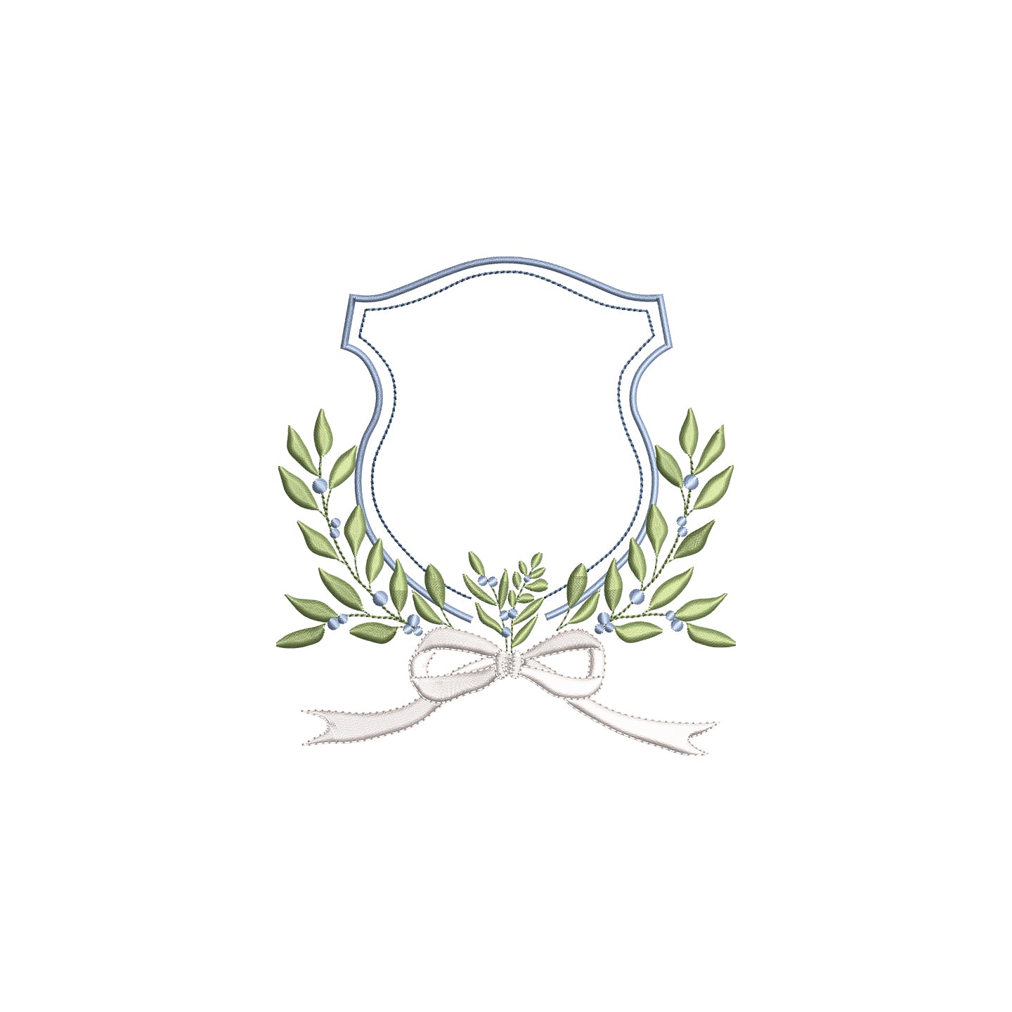 Vintage Frame Crest with Flowy Bow and Berries Digital Machine Embroidery File-Download- 5 SIZES