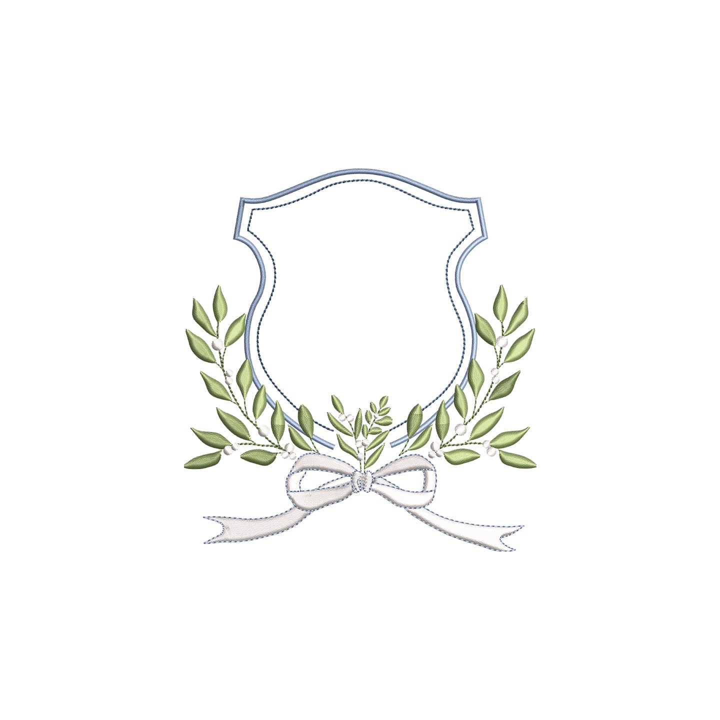 Vintage Frame Crest with Flowy Bow and Berries Digital Machine Embroidery File-Download- 5 SIZES