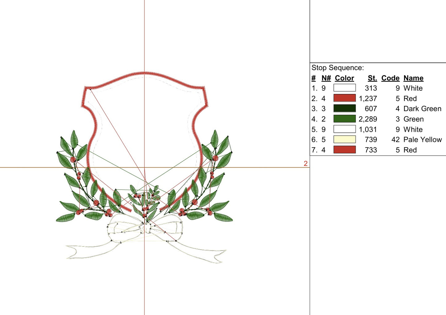 Vintage Frame Crest with Flowy Bow and Berries Digital Machine Embroidery File-Download- 5 SIZES