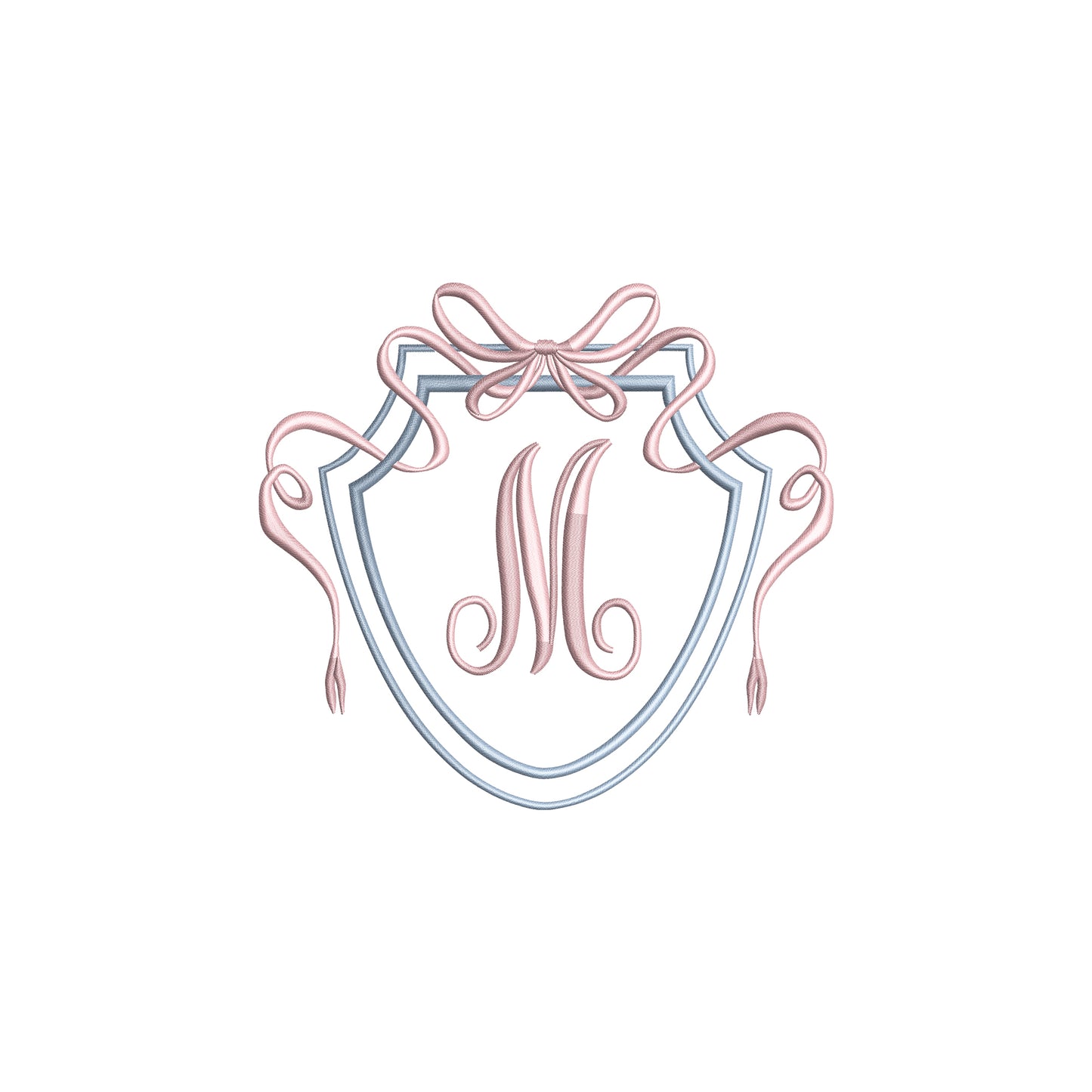 Vintage Double Crest with Flowy Bow Digital Machine Embroidery File- Download-5 SIZES