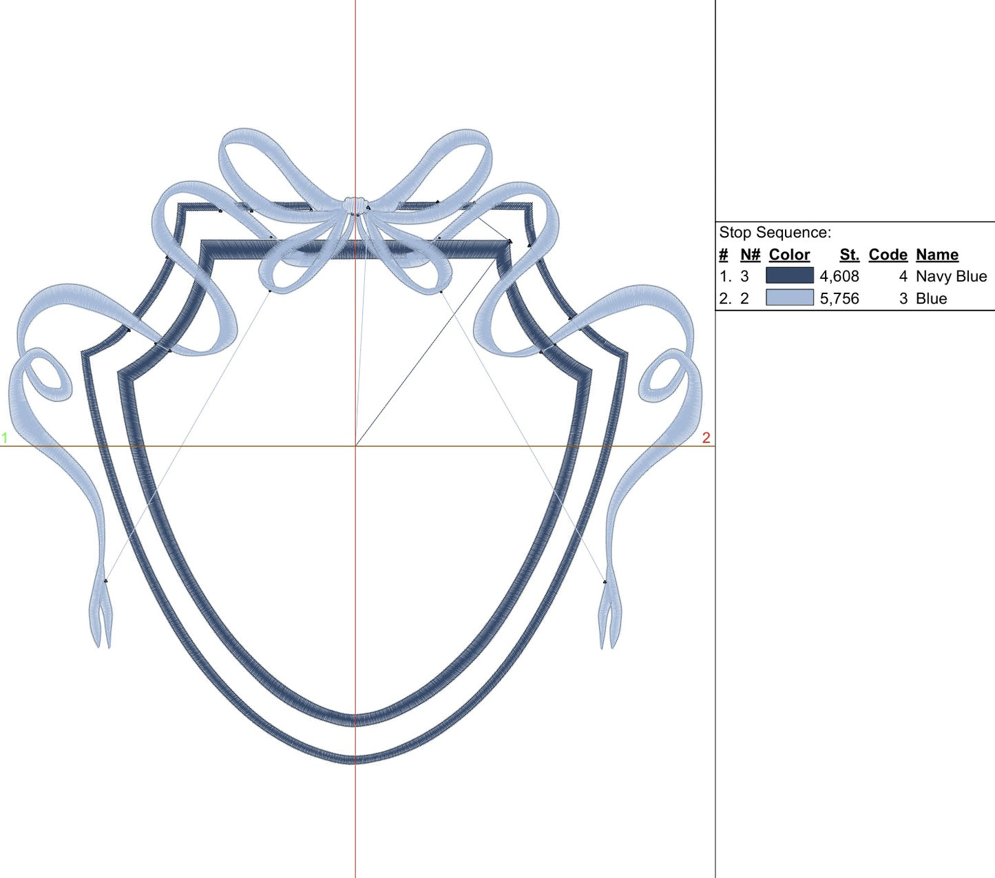 Vintage Double Crest with Flowy Bow Digital Machine Embroidery File- Download-5 SIZES