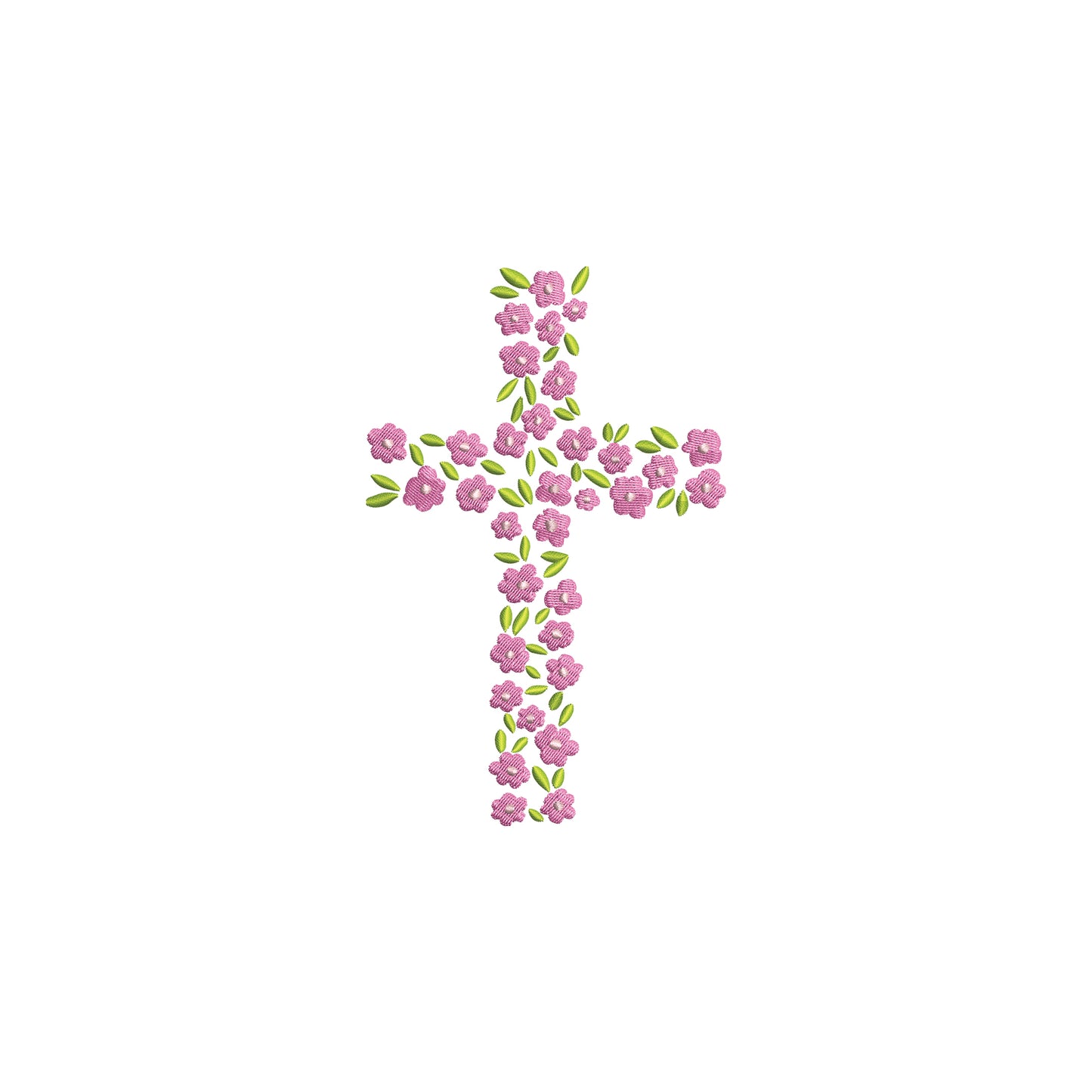 Religious Floral Cross with leaves Digital Machine Embroidery File- Download-5 SIZES