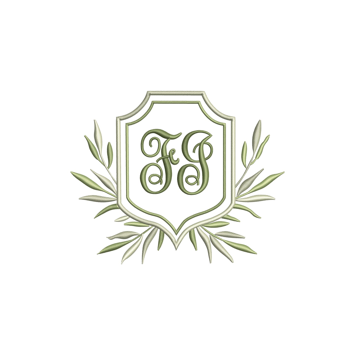 Double Crest with Foliage Leaves Digital Machine Embroidery File- Download- 5 SIZES