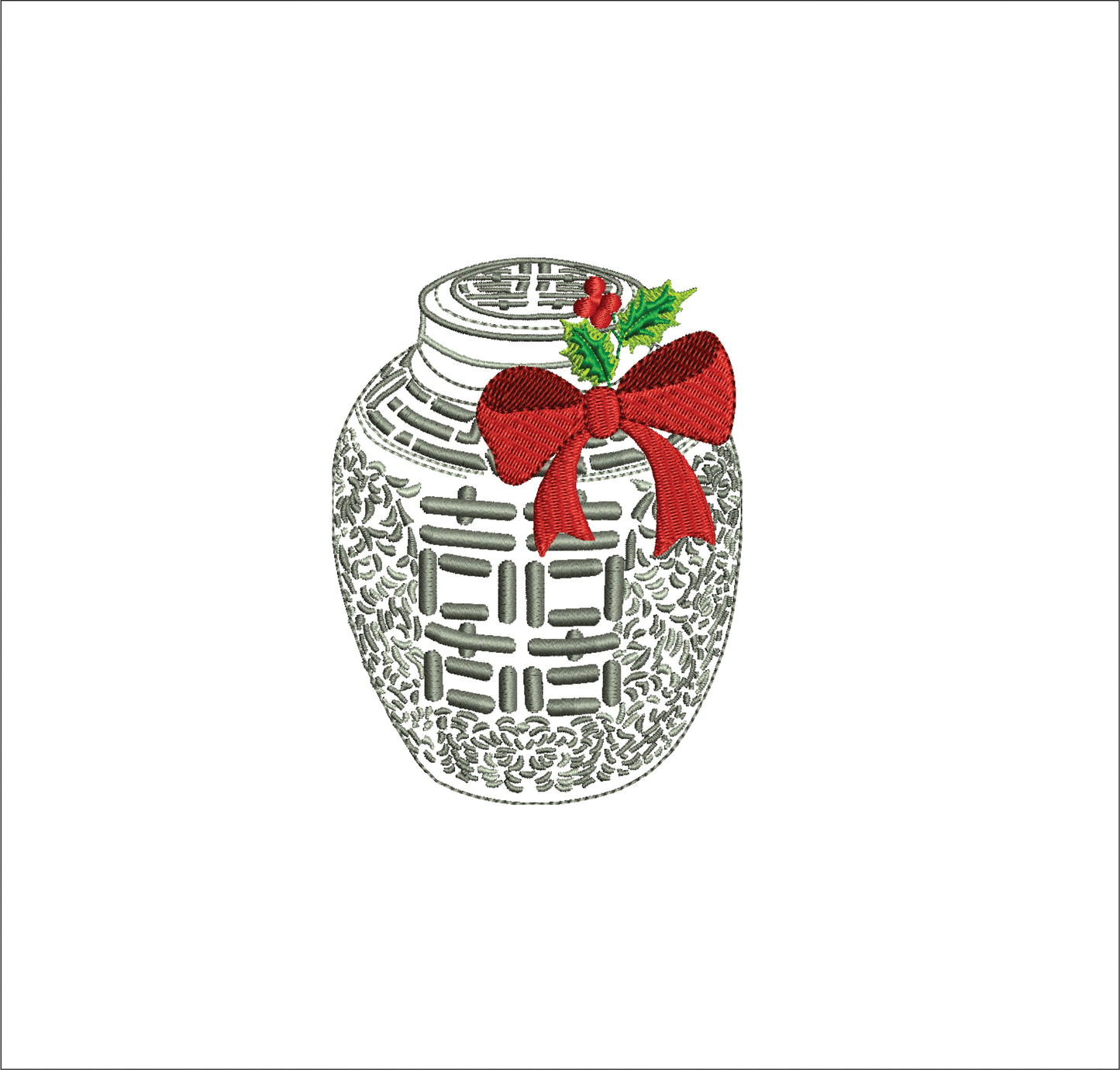 Chinoiserie Christmas Ginger Jar Digital Machine Embroidery File- Download- 4 SIZES