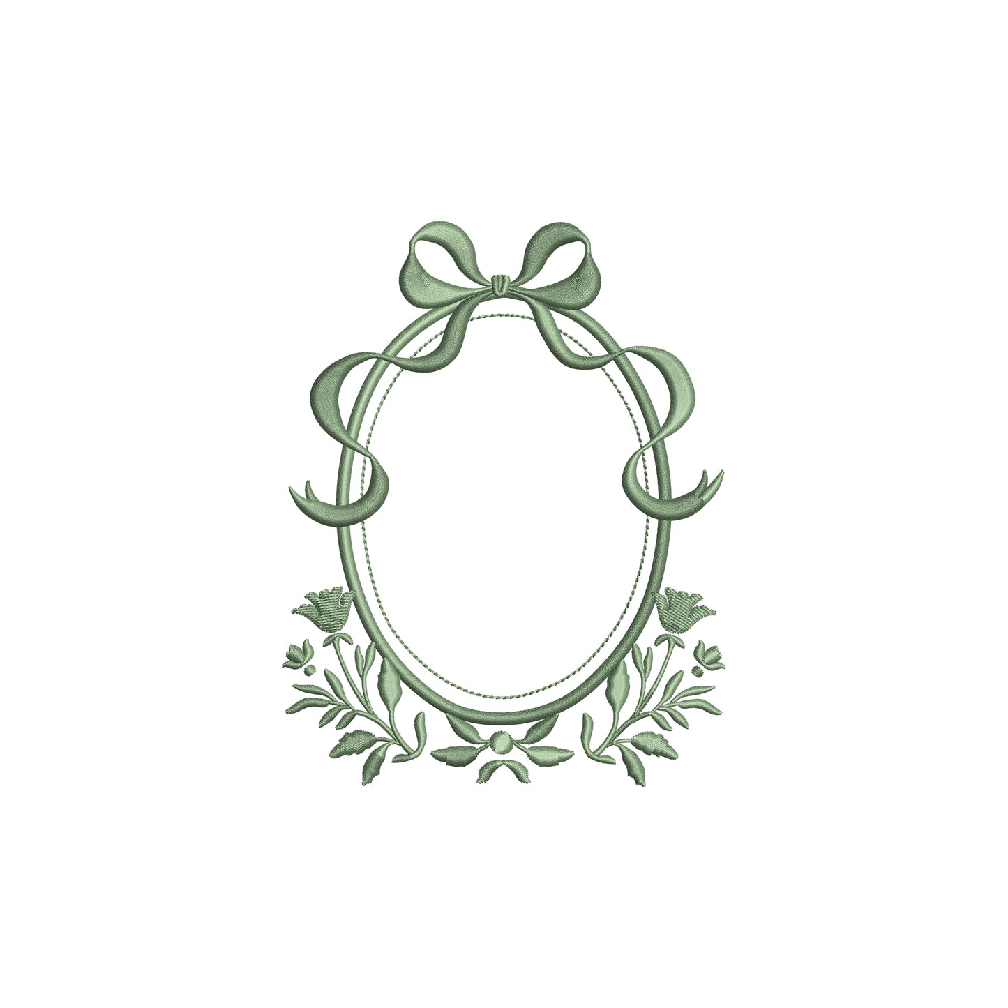 Floral Oval Frame with Flowy Bow Digital Machine Embroidery File- Download- 5 SIZES