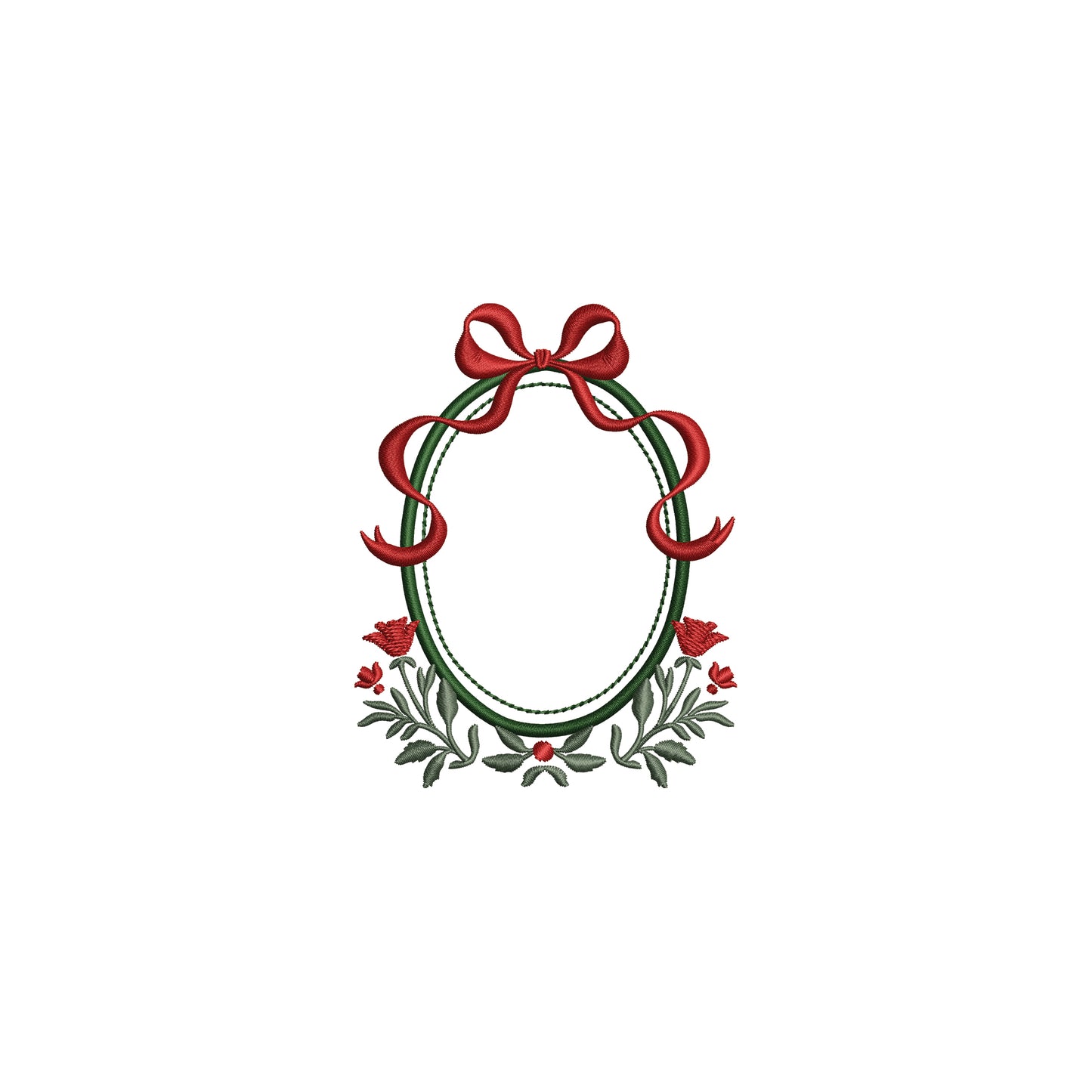 Floral Oval Frame with Flowy Bow Digital Machine Embroidery File- Download- 5 SIZES