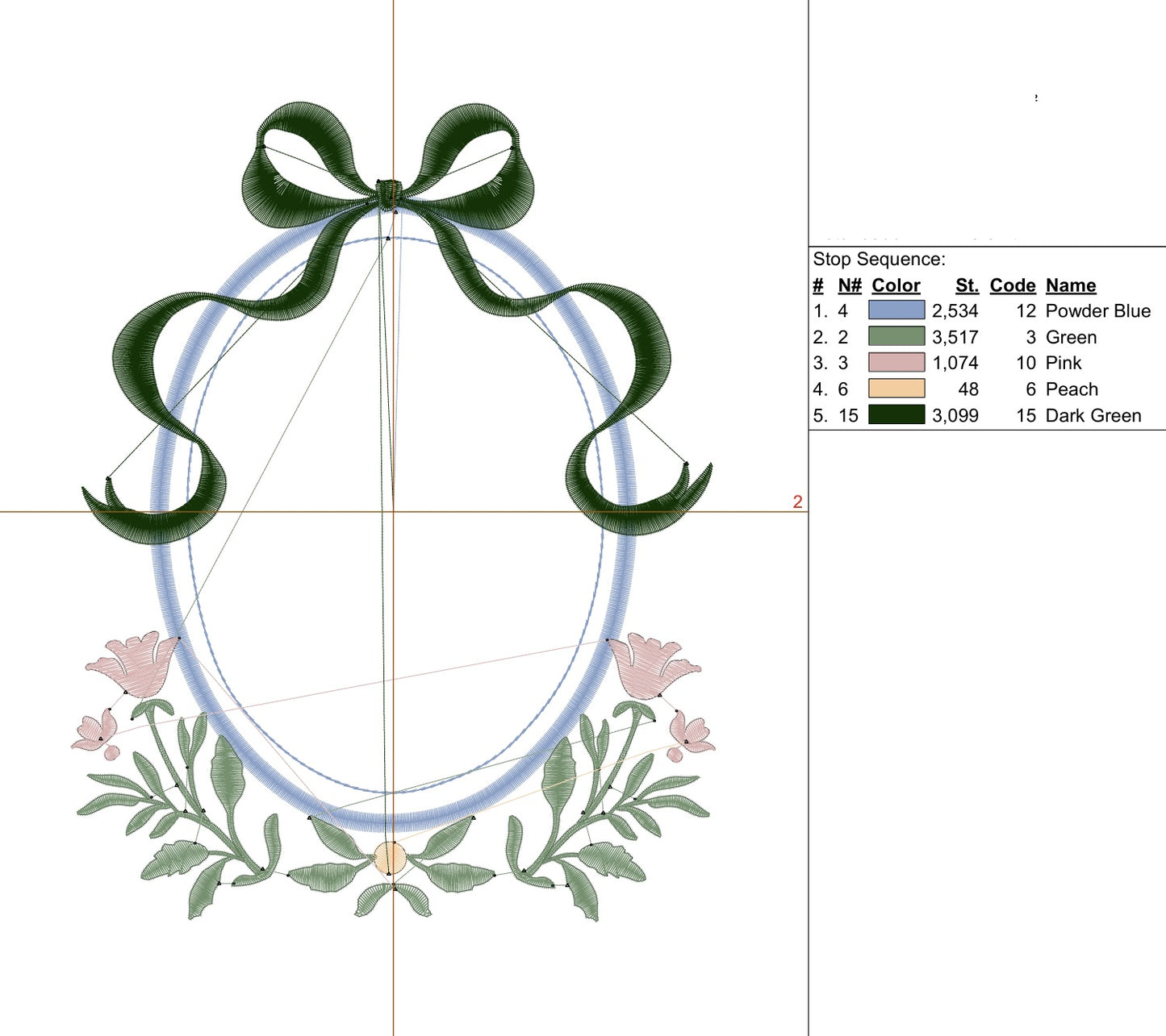 Floral Oval Frame with Flowy Bow Digital Machine Embroidery File- Download- 5 SIZES