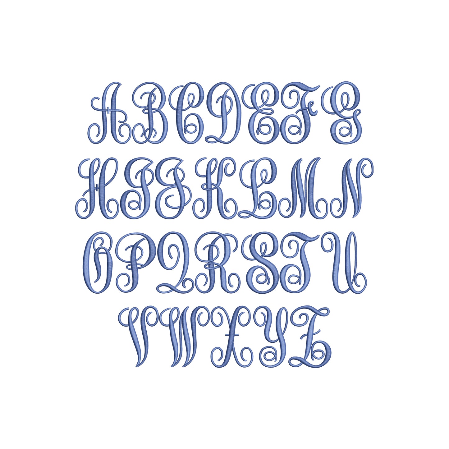 EMBROIDERY FONTS- Scroll Script Monogram Font Digital Machine Embroidery File- Download- 2 SIZES