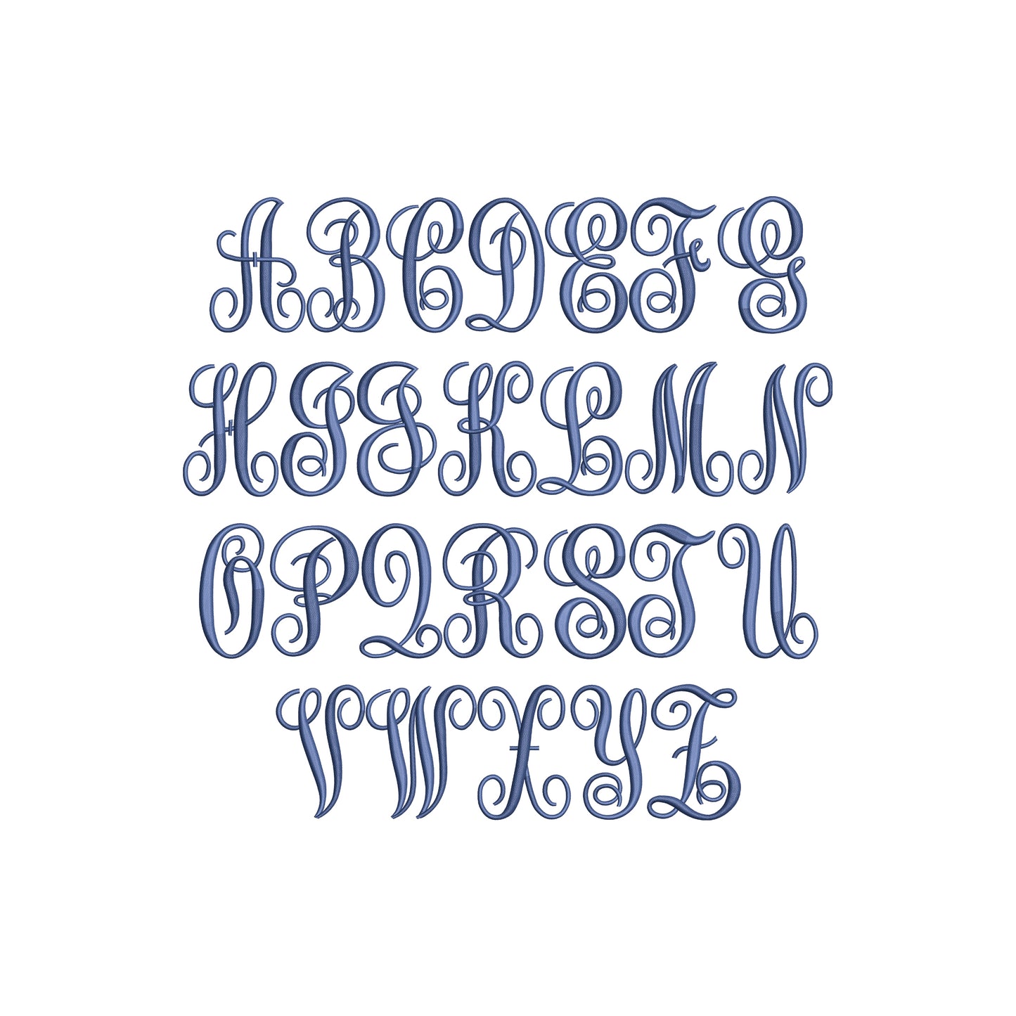 EMBROIDERY FONTS- Scroll Script Monogram Font Digital Machine Embroidery File- Download- 2 SIZES