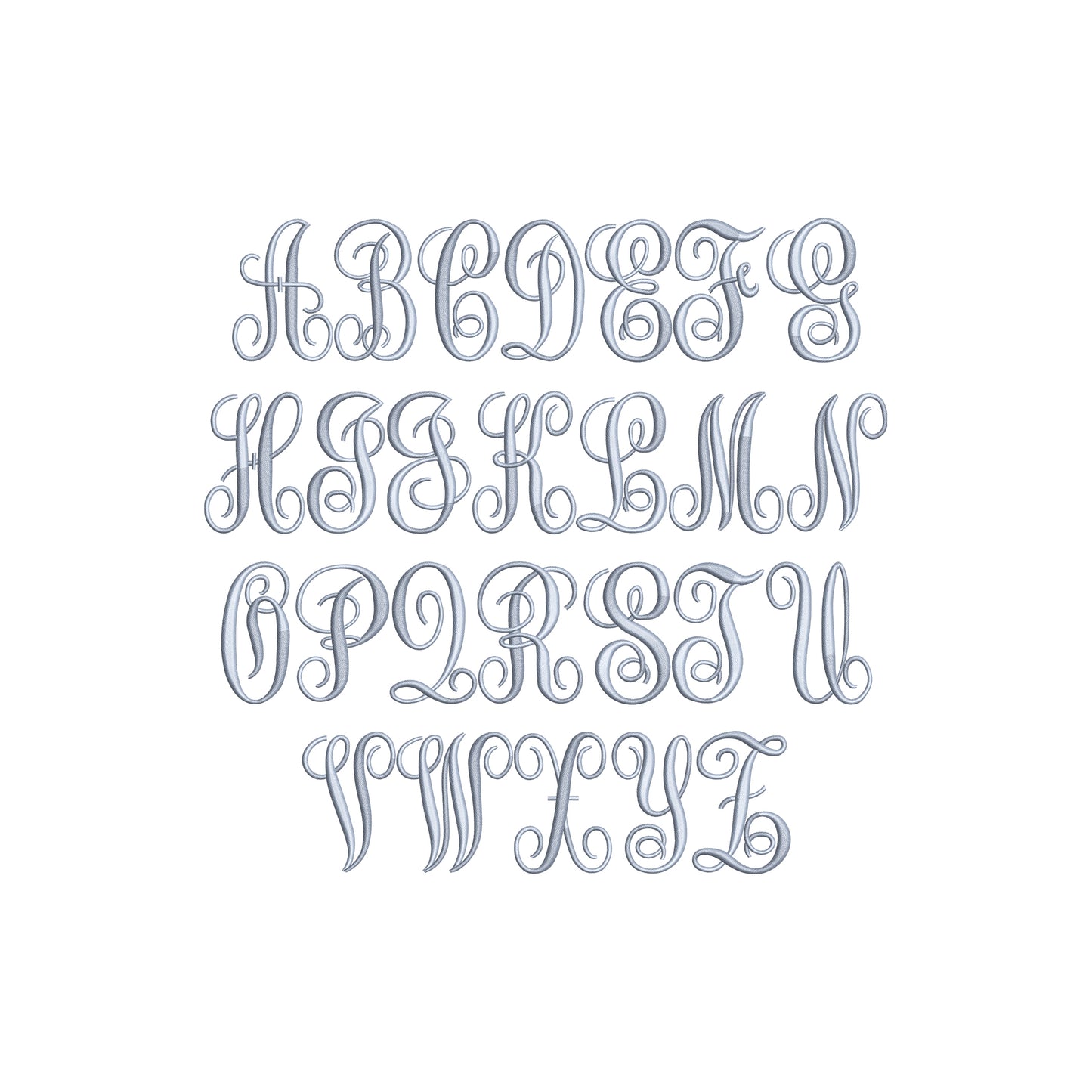 EMBROIDERY FONTS- Scroll Script Monogram Font Digital Machine Embroidery File- Download- 2 SIZES