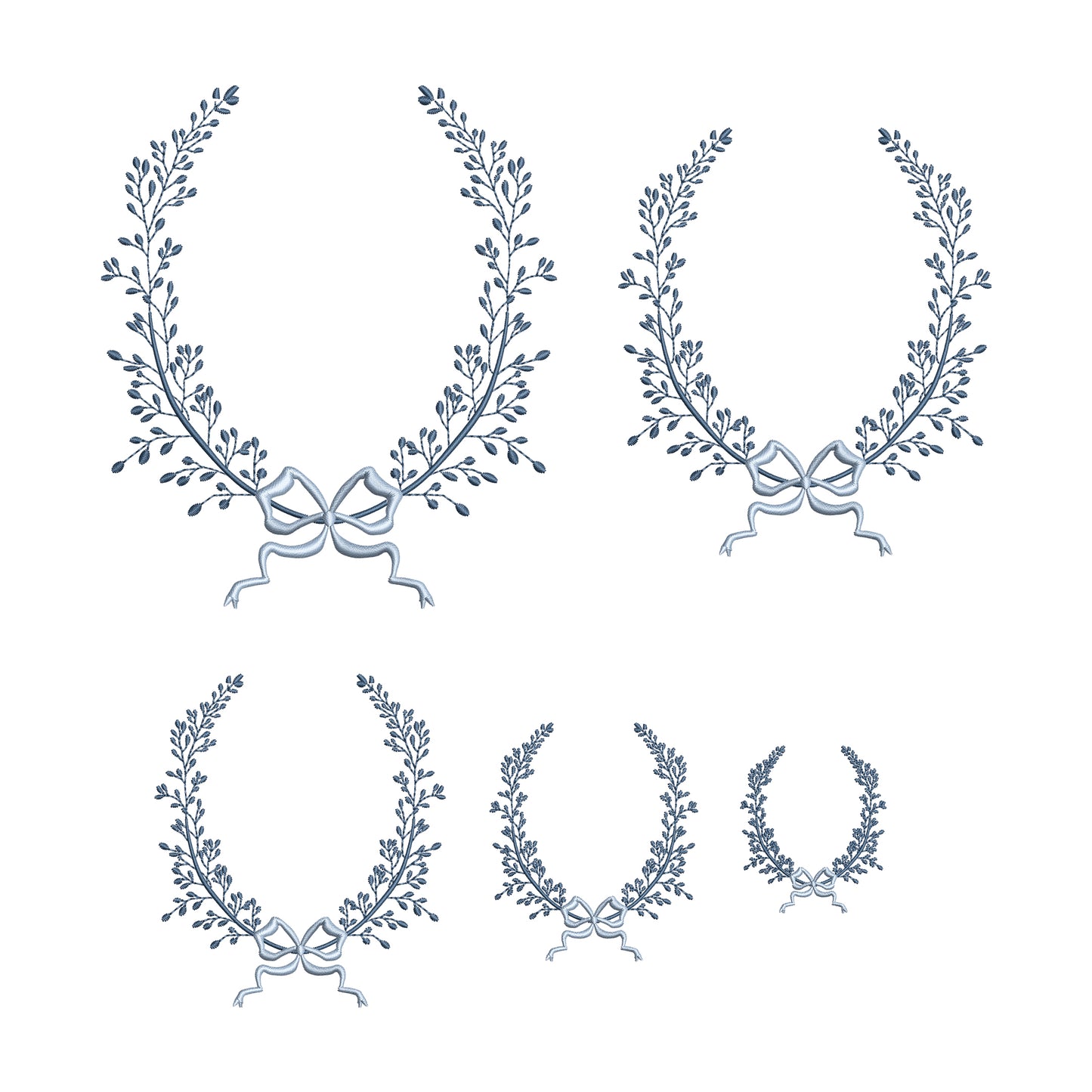 Vintage Monogram Frame Leaf Wreath with Flowy Bow Digital Machine Embroidery File- Download-5 SIZES