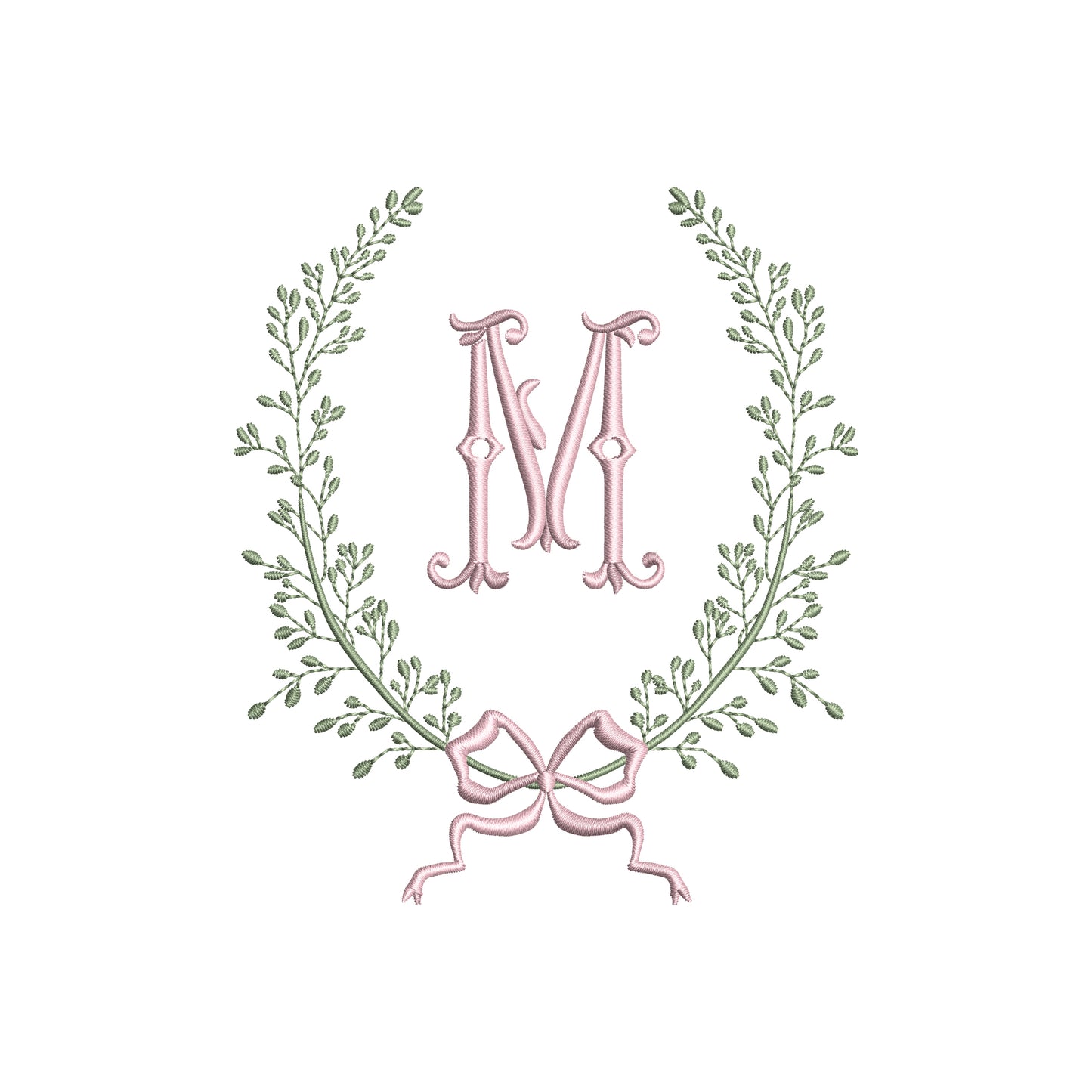 Vintage Monogram Frame Leaf Wreath with Flowy Bow Digital Machine Embroidery File- Download-5 SIZES