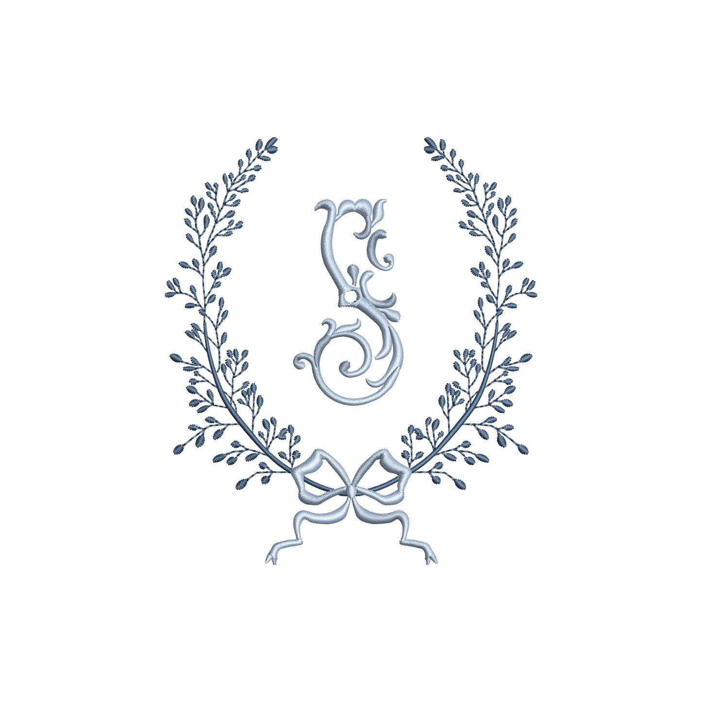 Vintage Monogram Frame Leaf Wreath with Flowy Bow Digital Machine Embroidery File- Download-5 SIZES