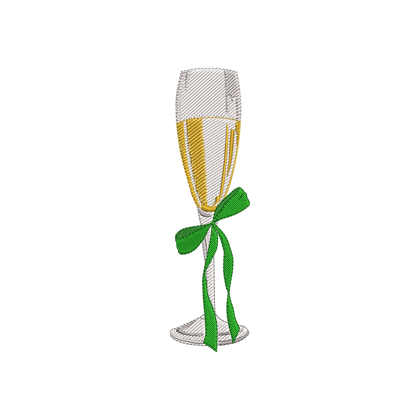 Chinoiserie Champagne Glass with Flowy Bow Digital Machine Embroidery File-Download -5 SIZES