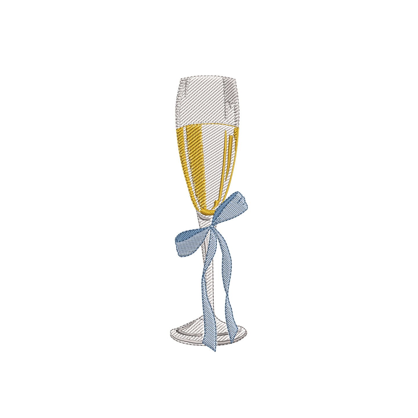 Chinoiserie Champagne Glass with Flowy Bow Digital Machine Embroidery File-Download -5 SIZES