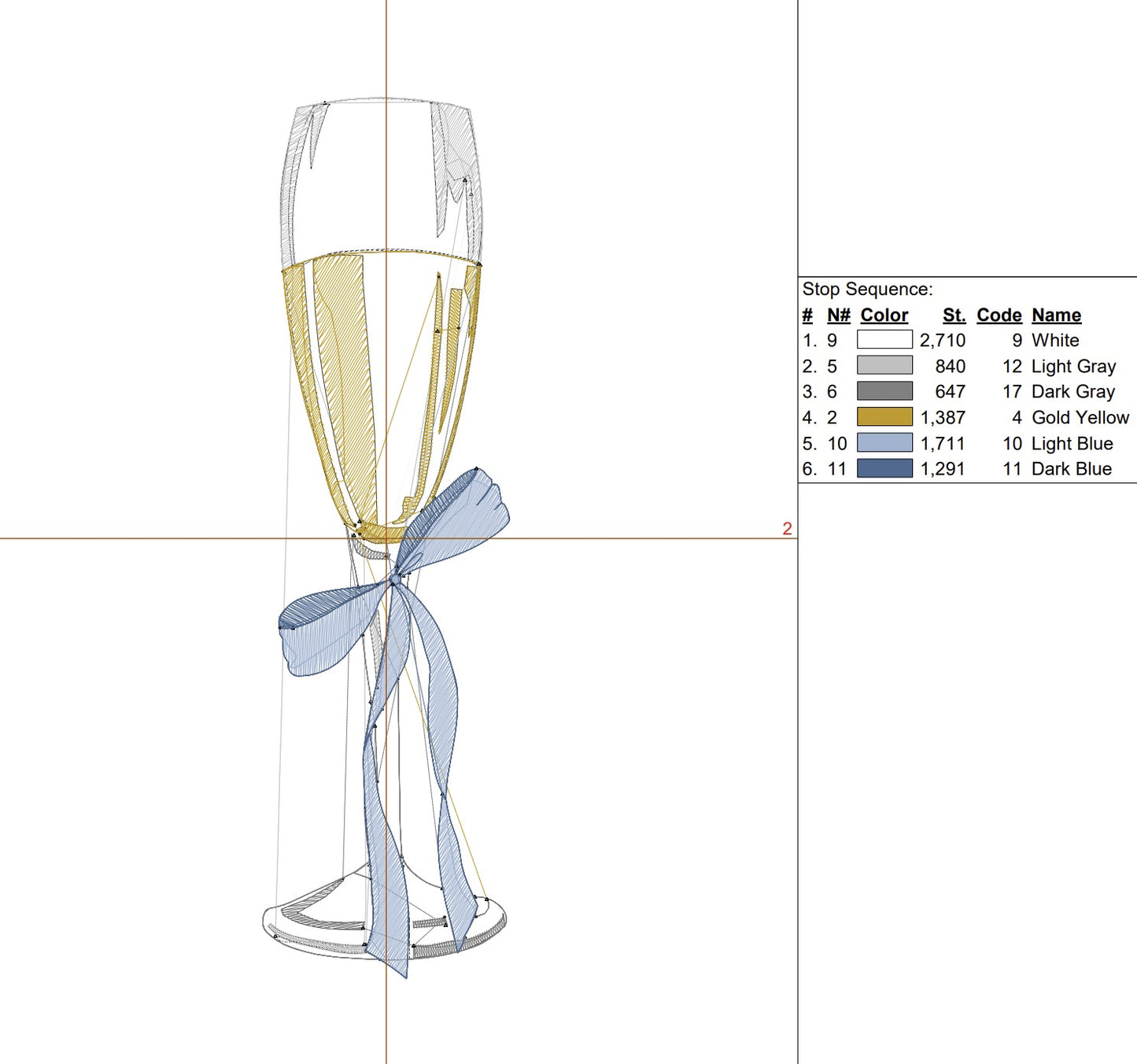 Chinoiserie Champagne Glass with Flowy Bow Digital Machine Embroidery File-Download -5 SIZES