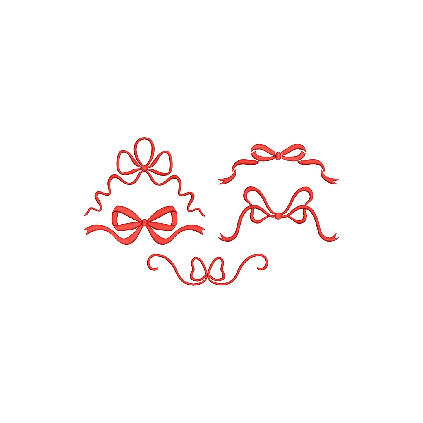 5 Flowy Vintage Bow Pack BUNDLE Digital Machine Embroidery File- Download- 5 SIZES