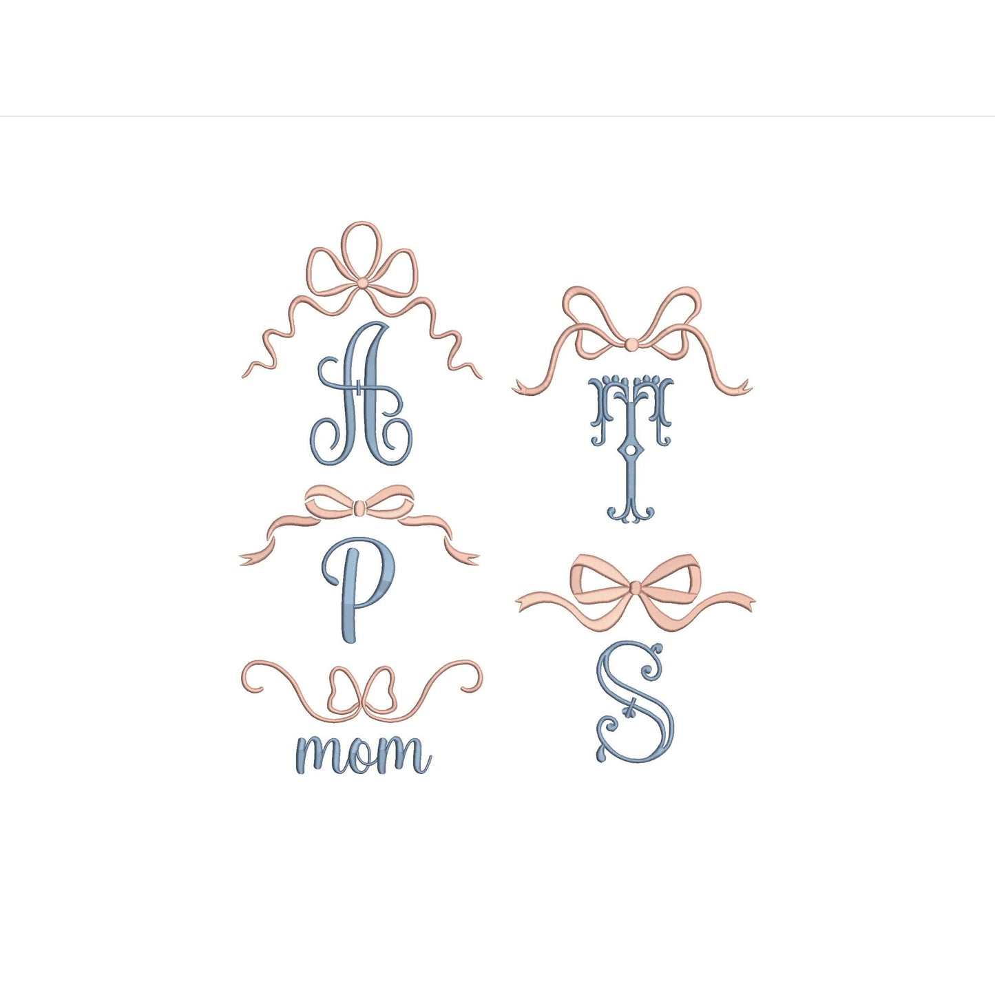 5 Flowy Vintage Bow Pack BUNDLE Digital Machine Embroidery File- Download- 5 SIZES