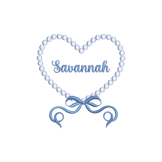Valentines Bead Heart with Flowy Bow Digital Machine Embroidery File- Download- 5 SIZES