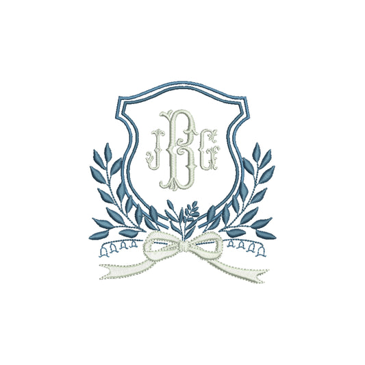 Bluebell Floral Vintage Crest with Flowy Bow Digital Machine Embroidery File- Instant Download- Baby Lee Digital Design-5 SIZE-DST, PES, JAN, JEF, EXP, SEW, ART, PES, VP3, HUS, PCS, XXX, PEC