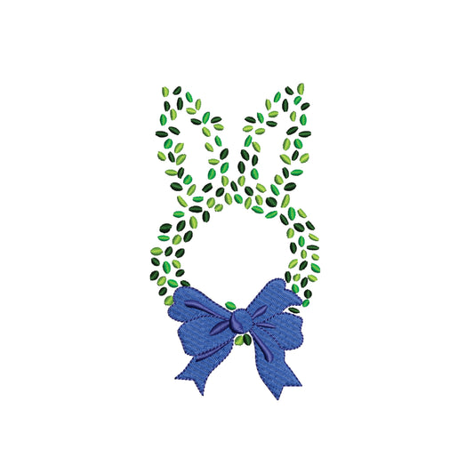 Embroidered design of a number '80' with green leaves and a blue bow on a white background