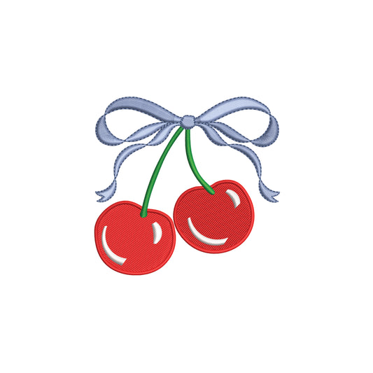 Cherries with Flowy Bow Digital Machine Embroidery File- Download -4 SIZES