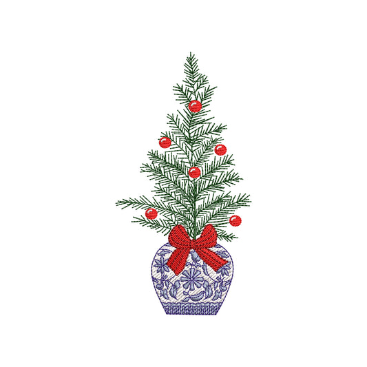Chinoiserie Christmas Pine Tree Digital Machine Embroidery File- Baby Lee Digital Design- 4 SIZES-DST, PES, JAN, JEF, EXP, SEW, ART, PES, VP3, HUS, PCS, XXX, PEC