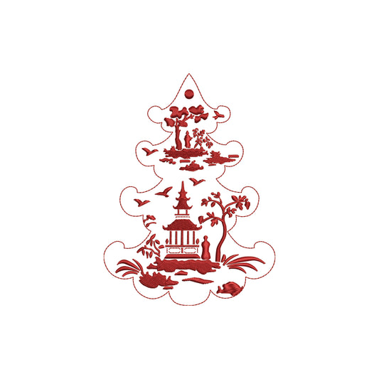 Chinoiserie Print Christmas Tree Digital Machine Embroidery File- 4 SIZES
