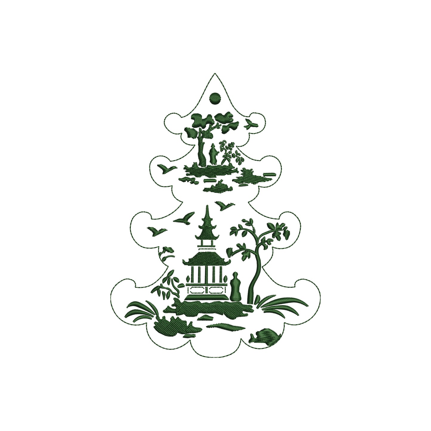 Chinoiserie Print Christmas Tree Digital Machine Embroidery File- 4 SIZES