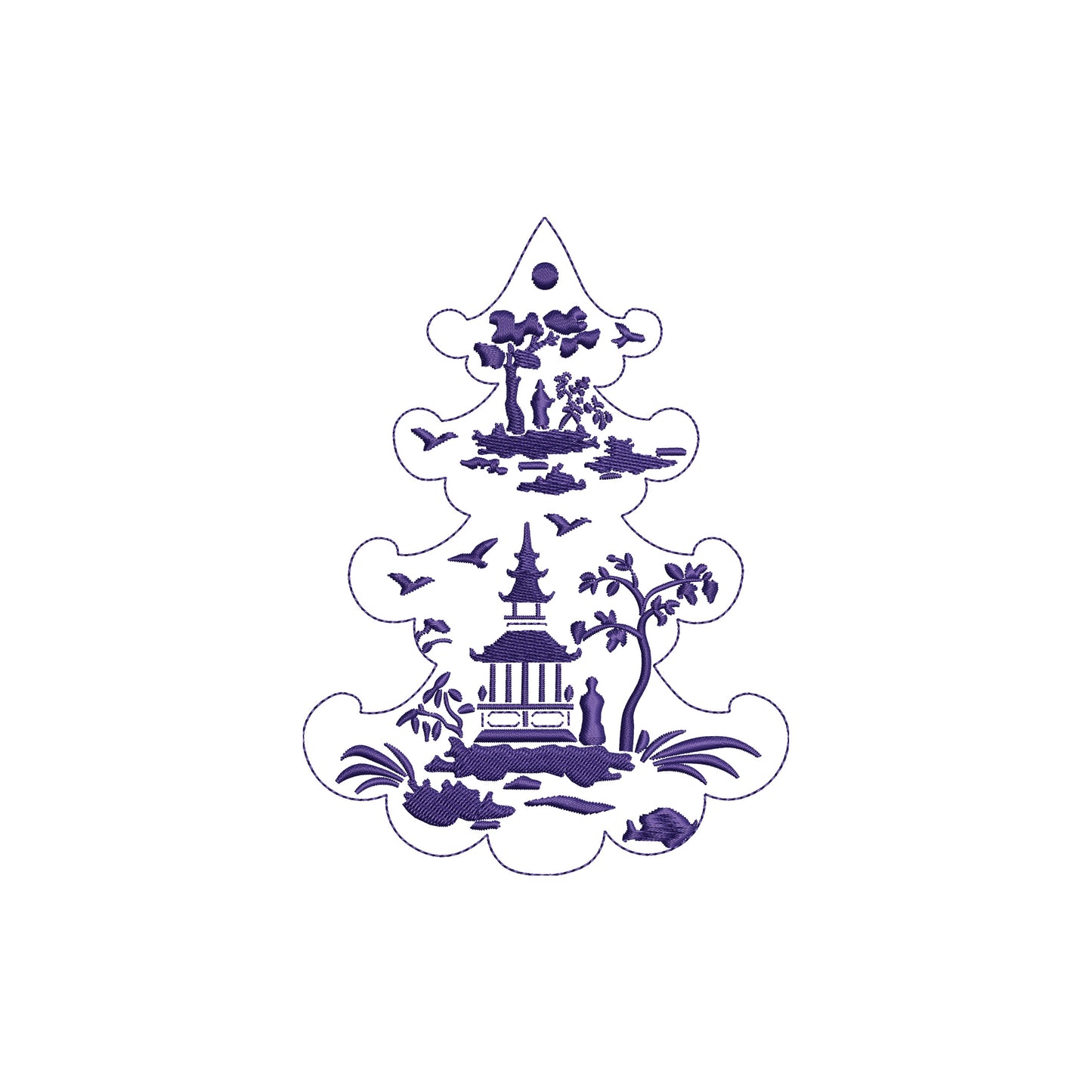 Chinoiserie Print Christmas Tree Digital Machine Embroidery File- 4 SIZES