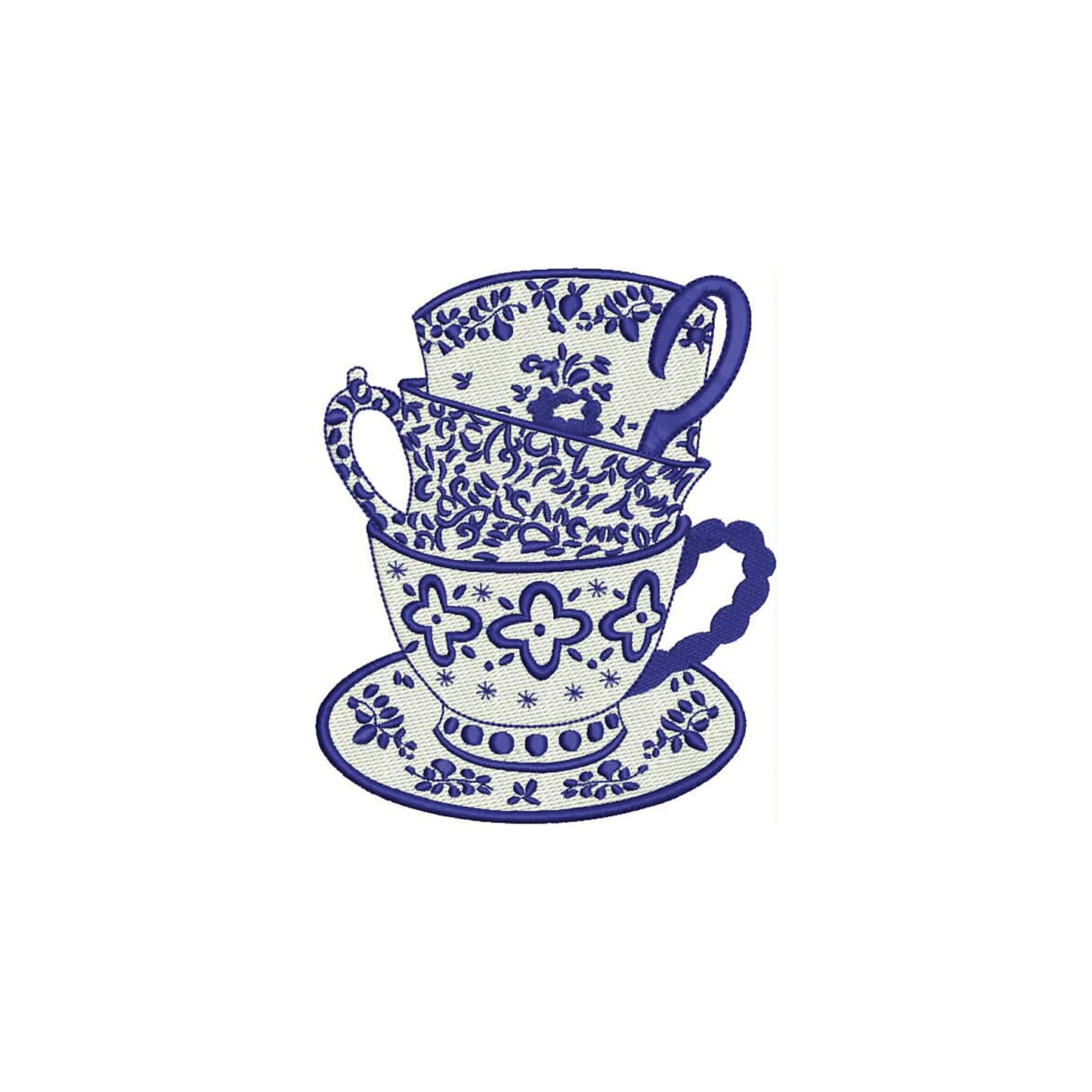 Chinoiserie Stacked Tea Cups- Digital Machine Embroidery File- Baby Lee Digital Design-Instant Download- 4 SIZES-HUS, SEW, XXX, DST, VP3, PES, JEF, EXP, and PCS.
