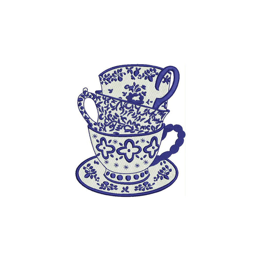 Chinoiserie Stacked Tea Cups- Digital Machine Embroidery File- Baby Lee Digital Design-Instant Download- 4 SIZES-HUS, SEW, XXX, DST, VP3, PES, JEF, EXP, and PCS.