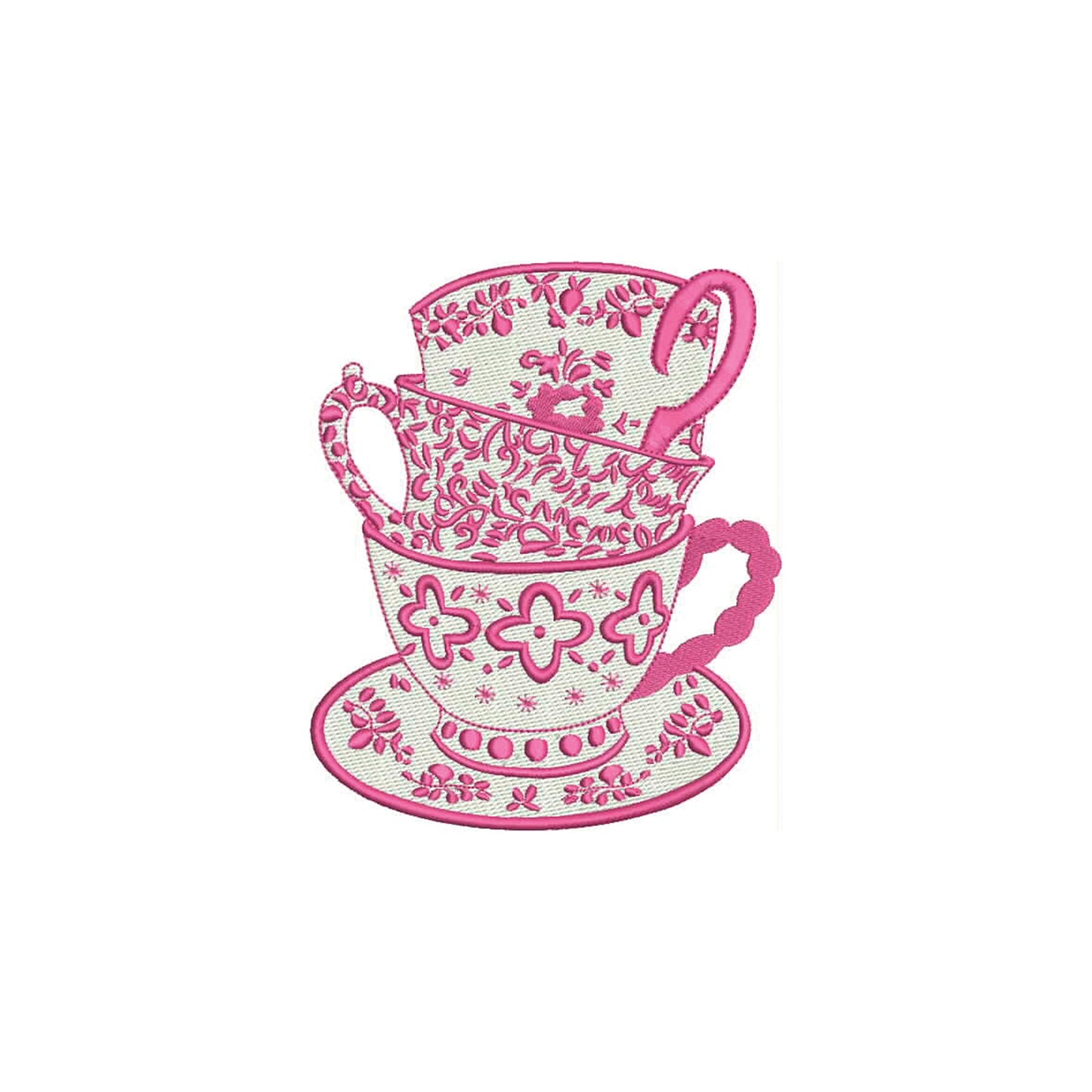 Chinoiserie Stacked Tea Cups- Digital Machine Embroidery File- Baby Lee Digital Design-Instant Download- 4 SIZES-HUS, SEW, XXX, DST, VP3, PES, JEF, EXP, and PCS.