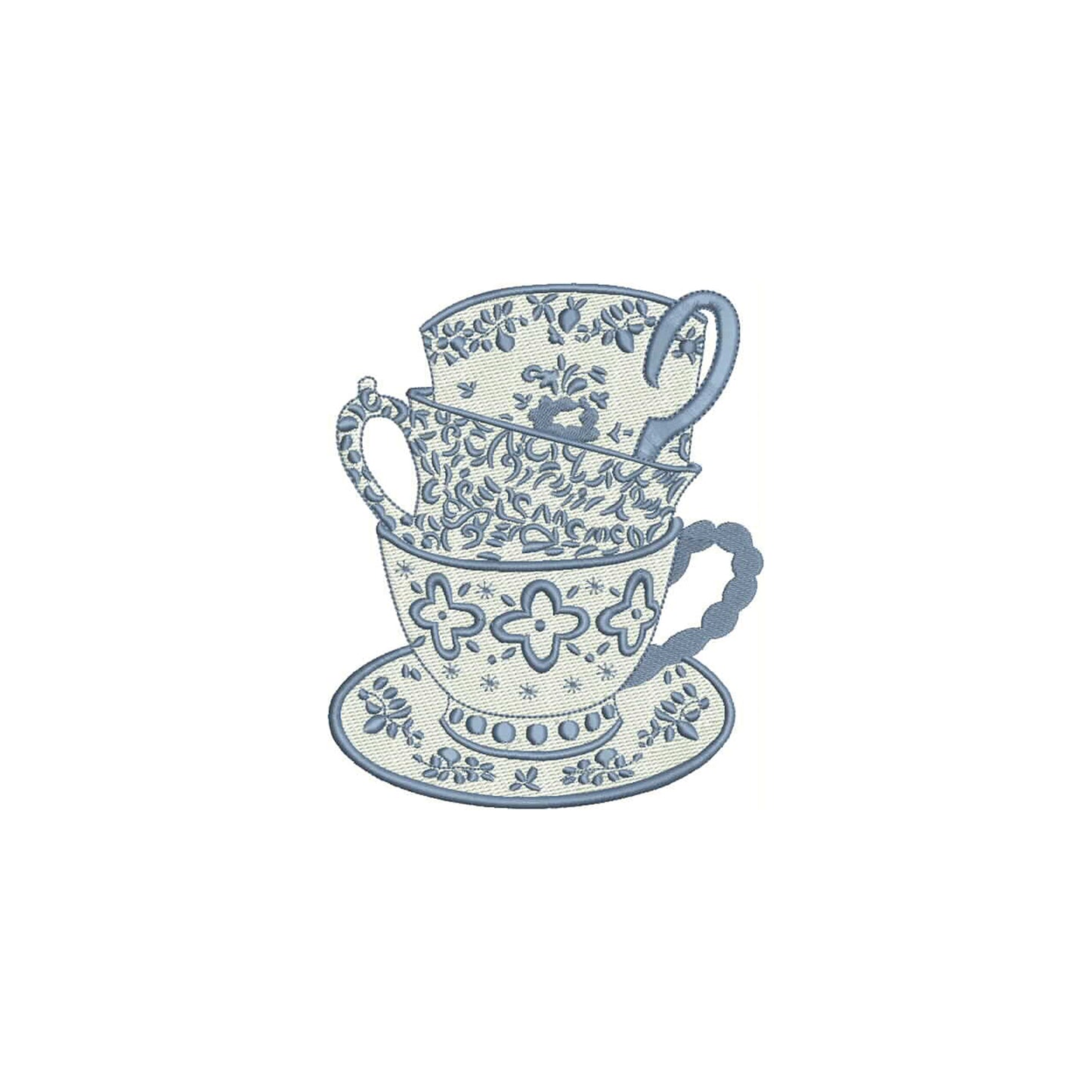 Chinoiserie Stacked Tea Cups- Digital Machine Embroidery File- Baby Lee Digital Design-Instant Download- 4 SIZES-HUS, SEW, XXX, DST, VP3, PES, JEF, EXP, and PCS.