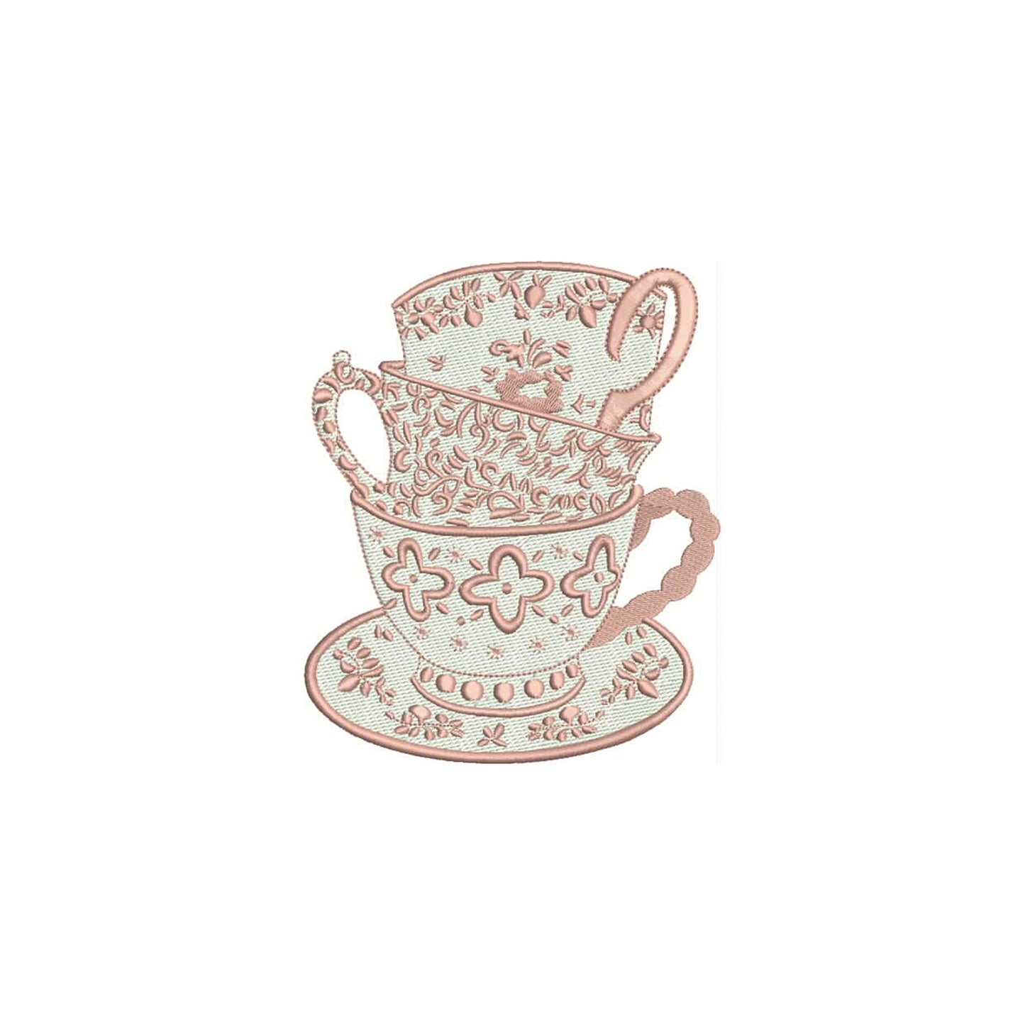 Chinoiserie Stacked Tea Cups- Digital Machine Embroidery File- Baby Lee Digital Design-Instant Download- 4 SIZES-HUS, SEW, XXX, DST, VP3, PES, JEF, EXP, and PCS.