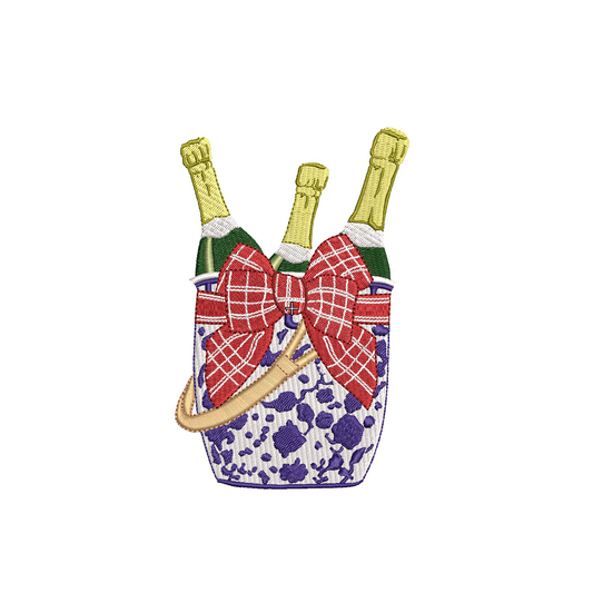 Christmas Chinoiserie Champagne Bottles Bucket Digital Machine Embroidery File- Download -3 SIZES