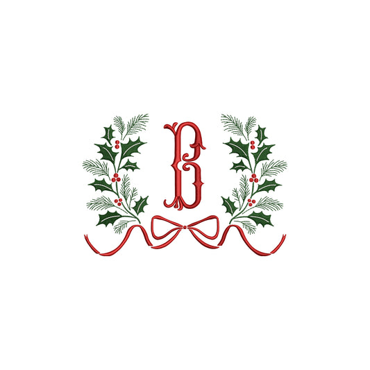 Christmas Floral Wreath with Flowy Bow Digital Machine Embroidery File- Download- 5 SIZES