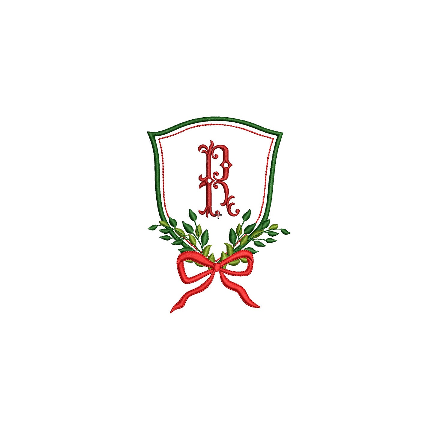 Crest with Flowy Bow and Leaves Digital Machine Embroidery File- Instant Download-5 SIZES-DGT, DST, EXP, HUS, JEF, PCS, PES, SEW, VP3 and XXX.