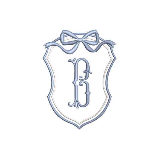 Minimal Vintage Crest with Flowy Bow Digital Machine Embroidery File- Download- 5 SIZES